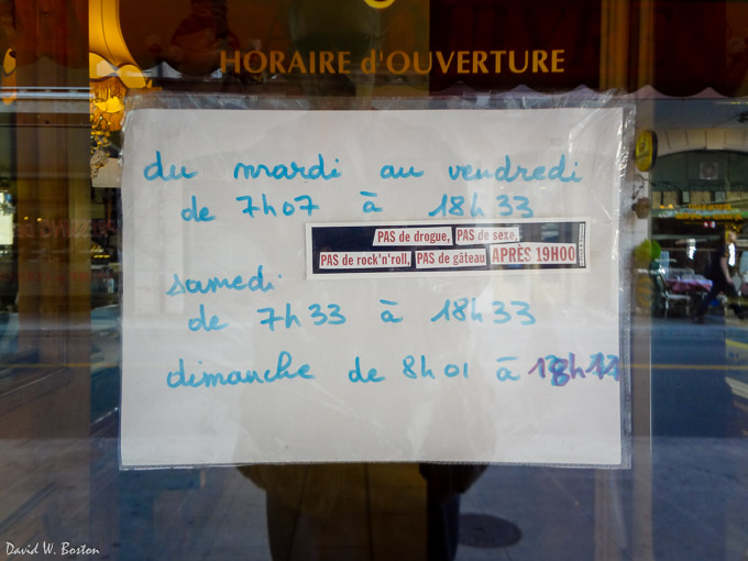 Check out La Vouivre's odd Opening Hours