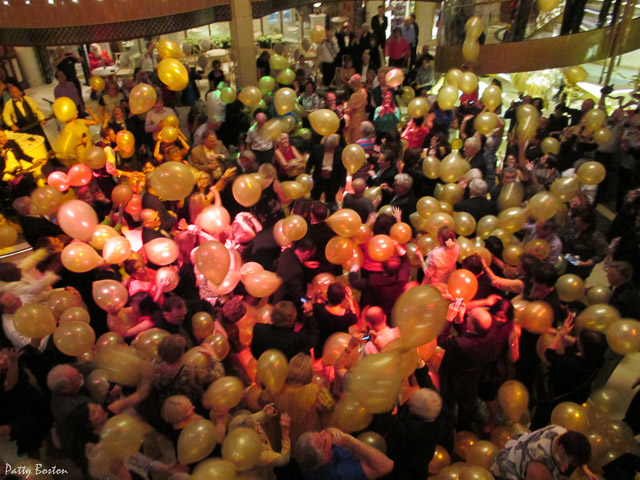 Balloon drop on the crazy revelers below