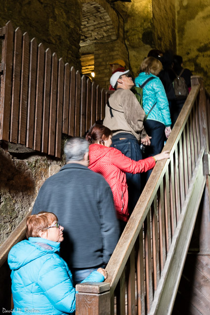Tourists in line to climb up to the Blarney Stone